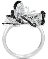 Effy White Diamond (3/8 ct. t.w.) & Black Diamond (1/3 ct. t.w.) Butterfly Statement Ring in 14k White Gold