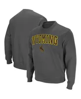 Men's Colosseum Charcoal Wyoming Cowboys Arch & Logo Tackle Twill Pullover Sweatshirt