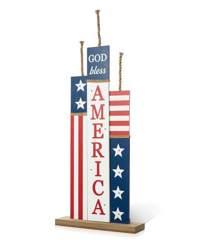 Glitzhome Lighted Wooden Patriotic Firecracker Porch Decor, 36.25"