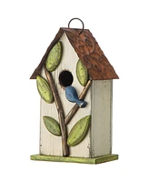 Glitzhome 9.75" Washed Birdhouse with 3D Tree and Bird - Off