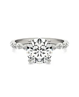 Moissanite Accented Solitaire Engagement Ring (2-1/2 Carat Total Weight Diamond Equivalent) 14K White Gold