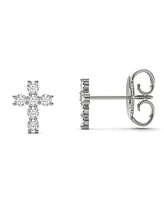 Moissanite Cross Stud Earrings (1/3 Carat Diamond Equivalent Weight) in 14K White Gold