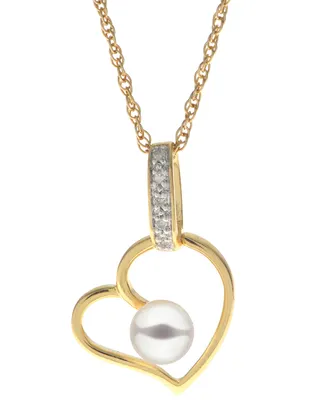 Cultured Freshwater Pearl (5mm) & Diamond Accent Heart 18" Pendant Necklace in 14k Gold-Plated Sterling Silver