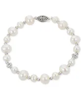 Cultured Freshwater Pearl (5-6 & 8-9mm) & Crystal Bracelet in Sterling Silver