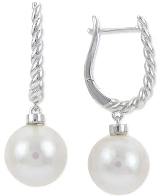 Cultured Freshwater Pearl (9mm) Leverback Drop Earrings in Sterling Silver