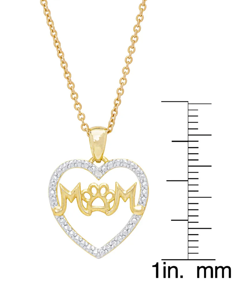 Macy's Women's Diamond Accent 'Mom' Paw Heart Pendant Necklace