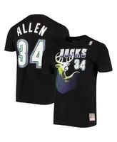 Men's Mitchell & Ness Ray Allen Black Milwaukee Bucks Hardwood Classics Stitch Name and Number T-shirt