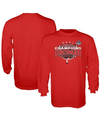 Men's Blue 84 Red Cincinnati Bearcats 2021 Aac Football Conference Champions Locker Room Long Sleeve T-shirt