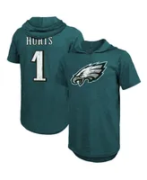 Men's Majestic Threads Jalen Hurts Midnight Green Philadelphia Eagles Name and Number Tri-Blend Hoodie T-shirt