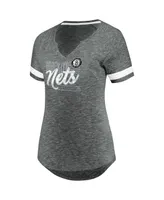 Women's Fanatics Gray and White Brooklyn Nets Showtime Winning with Pride Notch Neck T-shirt