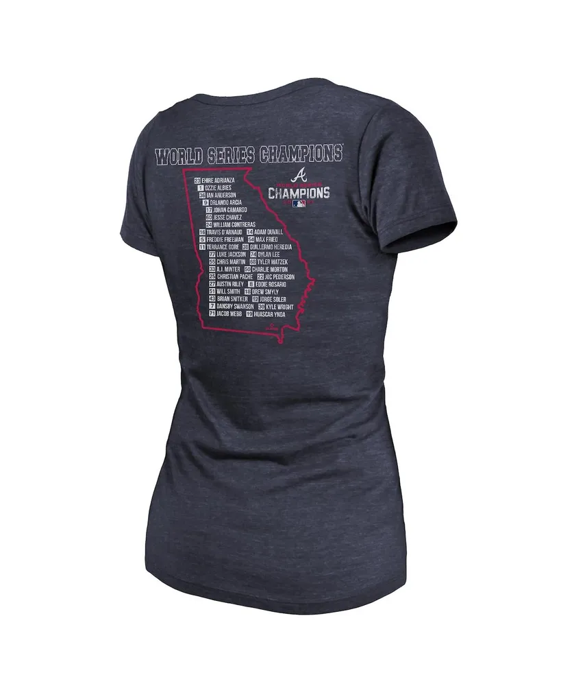 Women's Majestic Threads Navy Atlanta Braves 2021 World Series Champions Roster Tri-Blend T-shirt