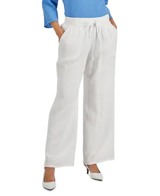 Jm Collection Petite Cotton Gauze Wide-Leg Pants