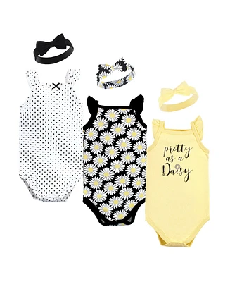 Hudson Baby Girls Sleeveless Bodysuit and Headband Set, Soft Pink Roses