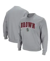 Men's Colosseum Heathered Gray Brown Bears Arch Logo Tackle Twill Pullover Sweatshirt