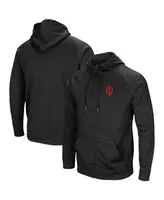 Men's Colosseum Black Indiana Hoosiers Blackout 3.0 Tonal Raglan Full-Zip Hoodie