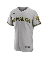 Men's Nike Christian Yelich Gray Milwaukee Brewers Road Authentic Player Logo Jersey