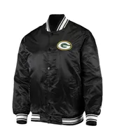 Men's Starter Black Green Bay Packers Locker Room Satin Varsity Full-Snap Jacket