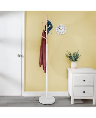 Honey Can Do Freestanding White Wood-Accented Corner Coat Rack with 6 Hooks