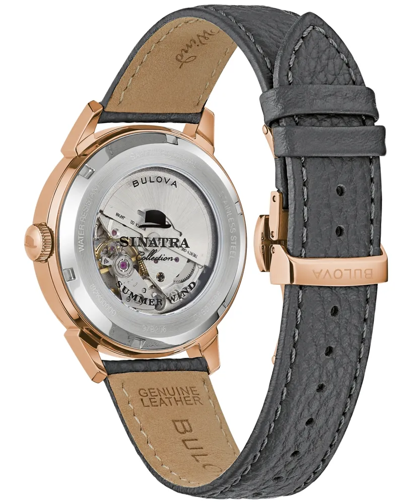 Bulova Men's Frank Sinatra Summer Wind Automatic Gray Leather Strap Watch 40mm