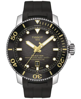 Tissot Men's Seastar 2000 Professional Powermatic 80 Automatic Black Rubber Strap Watch 46mm