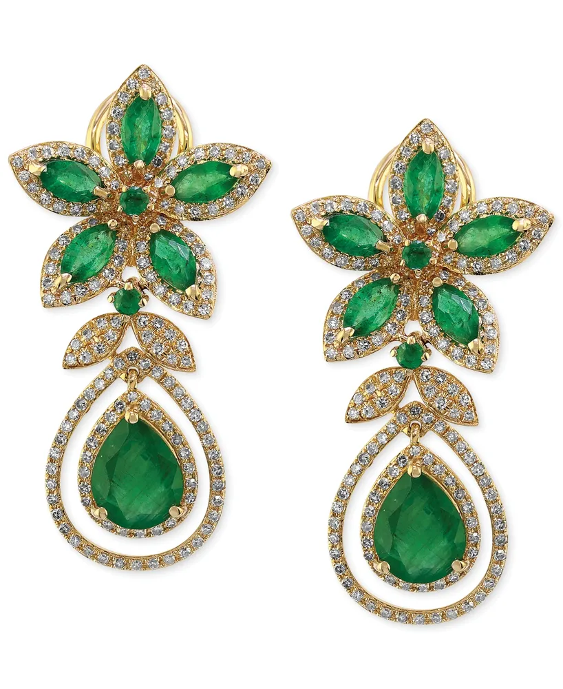 Brasilica by Effy Emerald (5-1/4 ct. t.w.) and Diamond (1-1/4 ct. t.w.) Teardrop Earrings in 14k Gold or 14k White Gold, Created for Macy's