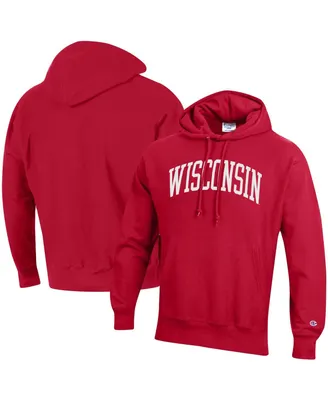 Men's Champion Red Wisconsin Badgers Team Arch Reverse Weave Pullover Hoodie