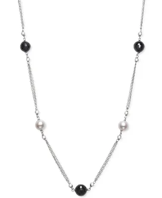 Belle de Mer Cultured Freshwater Pearl (7-8mm) & Onyx Bead Statement Necklace in Sterling Silver, 18" + 2" extender, Created for Macy's