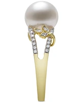 Belle de Mer Cultured Freshwater Pearl (9mm) & Diamond (1/6 ct. t.w.) Openwork Ring in 14k Gold, Created for Macy's