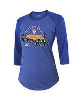 Women's Majestic Threads Heathered Royal Los Angeles Rams Super Bowl Lvi Bound Hollywood Tri-Blend 3/4-Sleeve T-shirt