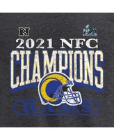 Women's Fanatics Heathered Charcoal Los Angeles Rams Super Bowl Lvi Bound Classic Play Stripe 3/4-Sleeve Scoop Neck T-shirt