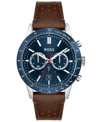 Boss Allure Men's Chronograph Brown Leather Strap Watch 44mm