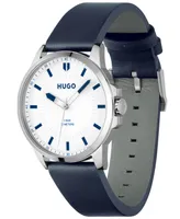 Hugo Boss Men's First Blue Leather Strap Watch 43mm