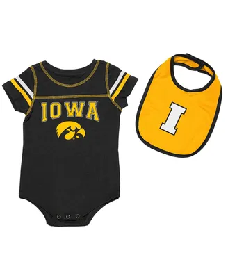 Newborn and Infant Girls Boys Black, Gold Iowa Hawkeyes Chocolate Bodysuit Bib Set