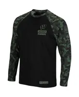 Men's Black Wisconsin Badgers Oht Military-Inspired Appreciation Camo Raglan Long Sleeve T-shirt