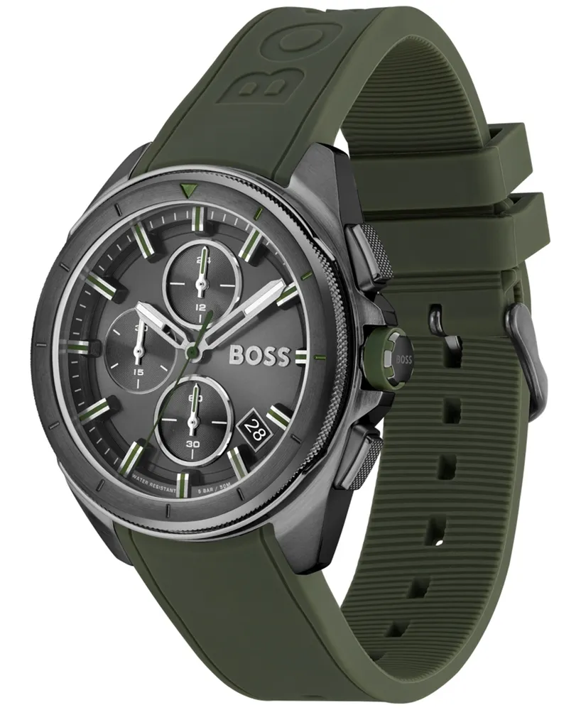 Boss Volane Men's Chronograph Green Silicone Strap Watch 44mm
