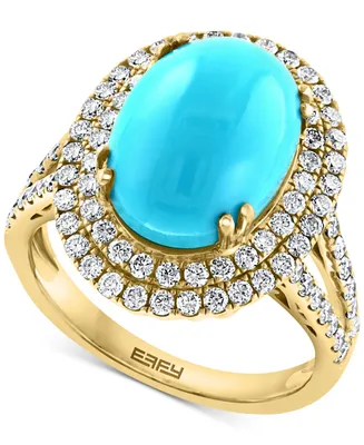 Effy Turquoise & Diamond (1 ct. t.w.) Oval Halo Ring in 14k Gold