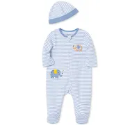 Little Me Baby Boys Elephant Coverall with Hat, 2 Piece Set