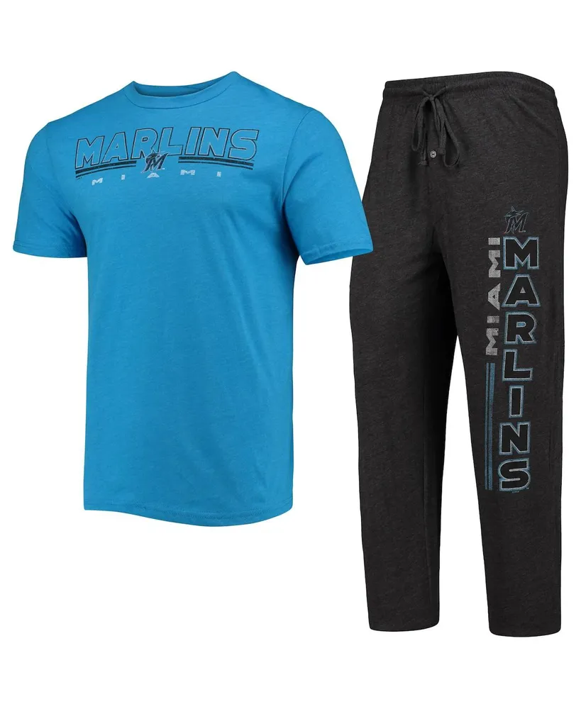 Men's Concepts Sport Black, Blue Miami Marlins Meter T-shirt and Pants Sleep Set