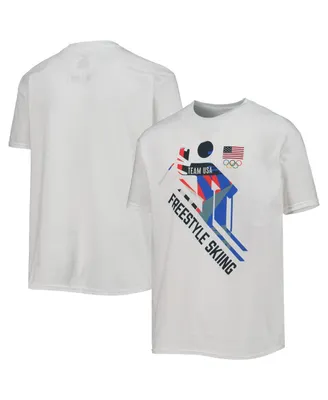 Big Boys White Team Usa Freestyle Skiing Scattered Swatch T-shirt