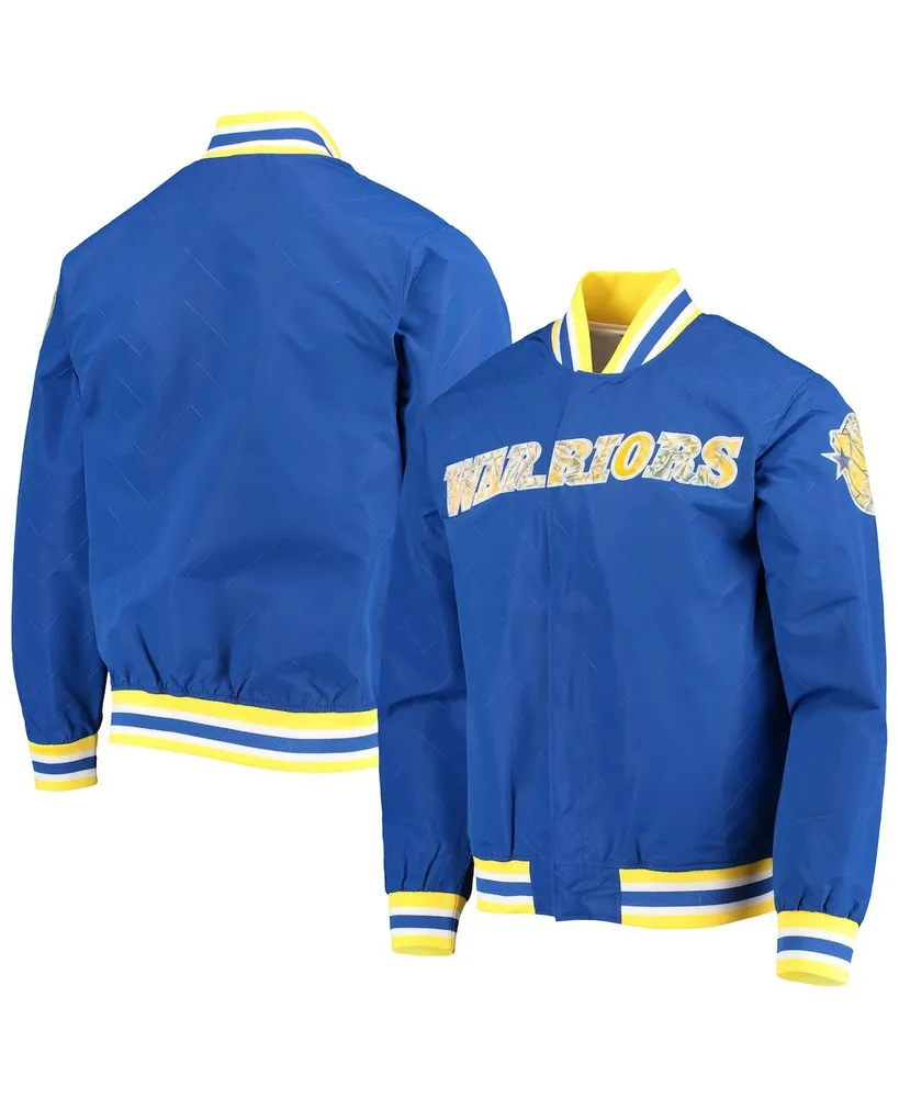 Men's Golden State Warriors Royal Mitchell & Ness Hardwood Classics 75th Anniversary Authentic Warmup Full-Snap Jacket