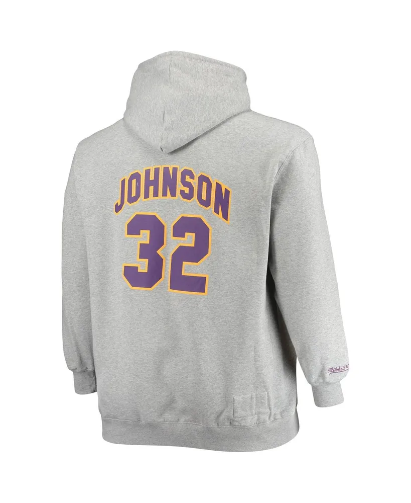 Men's Mitchell & Ness Magic Johnson Heather Gray Los Angeles Lakers Big and Tall Name Number Pullover Hoodie