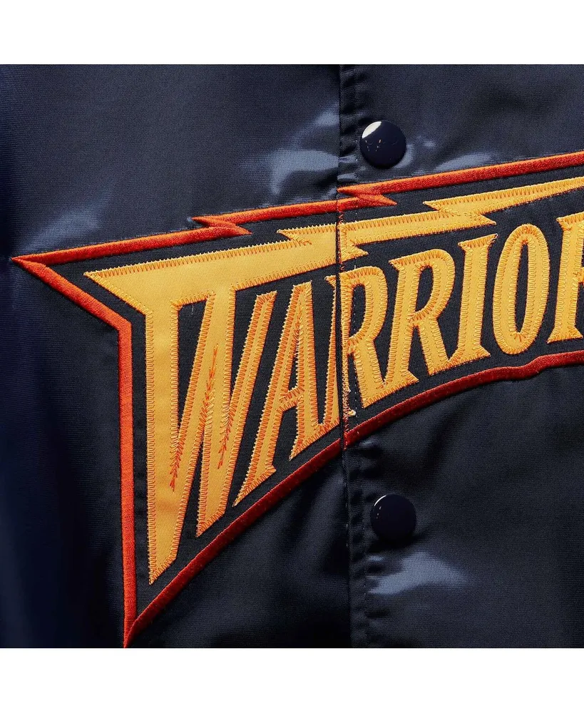 Men's Mitchell & Ness Navy Golden State Warriors Big and Tall Hardwood Classics Raglan Satin Full-Snap Jacket