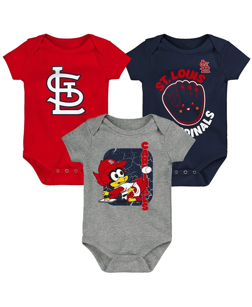 Newborn and Infant Boys Girls Red, Navy, Gray St. Louis Cardinals Change Up 3-Pack Bodysuit Set