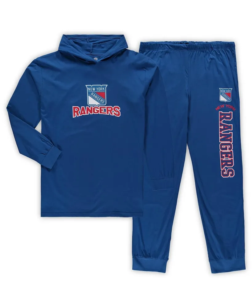 Men's Blue New York Rangers Big and Tall Pullover Hoodie Joggers Sleep Set