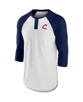 Men's Oatmeal and Navy Cleveland Indians True Classics Better Believe Raglan Henley 3/4-Sleeve T-shirt