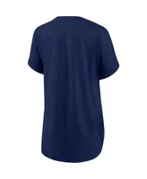 Women's White, Navy Milwaukee Brewers Iconic Noise Factor Pinstripe V-Neck T-shirt