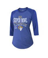 Women's Majestic Threads Heather Royal Los Angeles Rams Super Bowl Lvi Champions Roaring Success Tri-Blend 3/4 Sleeve Raglan T-shirt