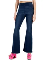 Tinseltown Women's Pull-On Frayed-Hem Flare-Leg Denim Jeans