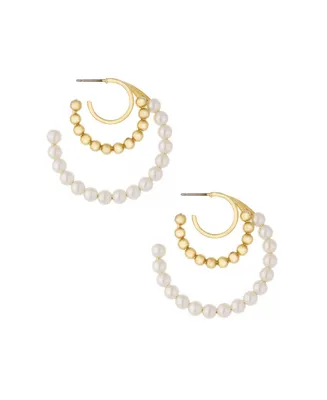 Ettika Imitation Pearl and 18K Gold Plated Bubble Hoops - Gold