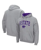 Men's Colosseum Heathered Gray Kansas State Wildcats Arch and Logo 3.0 Pullover Hoodie